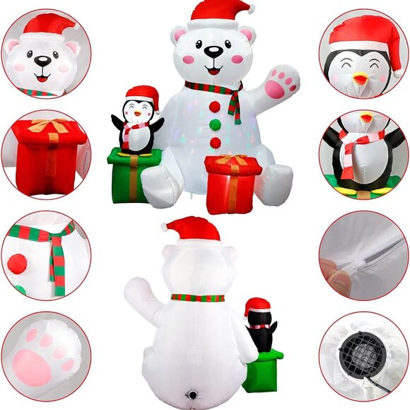 6FT Christmas Inflatables Polar Bear w Penguin Yard Decorations w LED Lights - Picture 2 of 3
